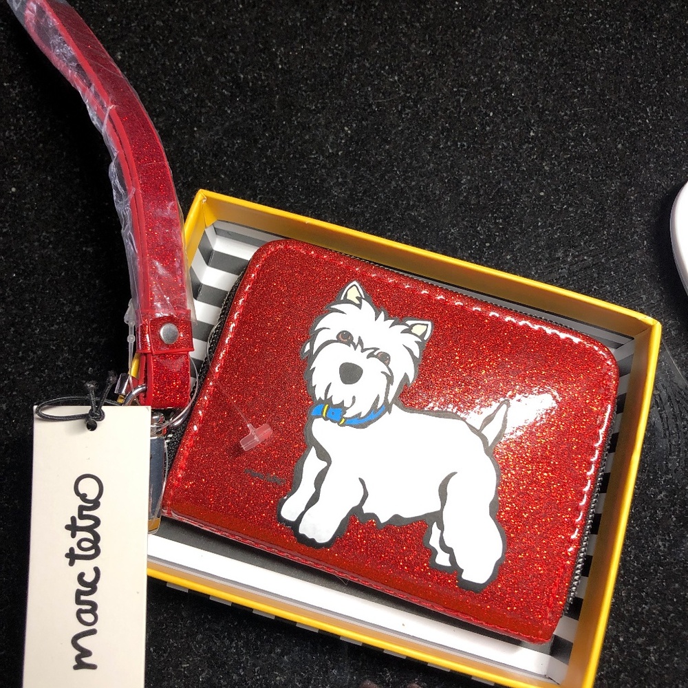 NWT Marc Terto Westie Dog Red Zip Wallet with Strap NEW IN GIFT BOX